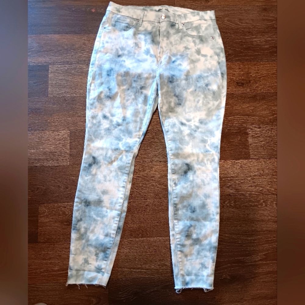 Good American Blue and White Tie-Dye Skinny Jeans Size 16
